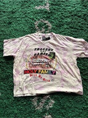 Unisex Holy Family Tie-Dye Graphic Tee - Pastel Purple White